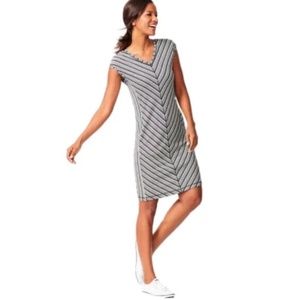 T by Talbots Black and White Striped Midi Dress
